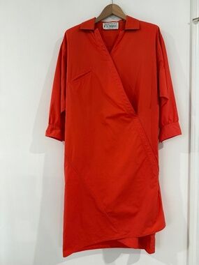 Vintage Gianfranco Ferre maxi oversized wrap dress, orange, cotton, Italy-made